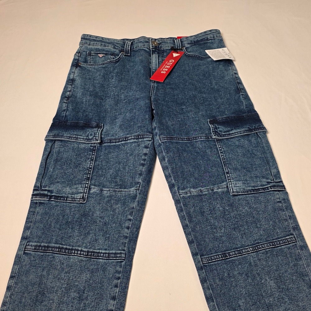GUESS Jeans Mens 32x30 Mateo Cargo Pants‎ Stretch Medium Wash Denim Blue NWT